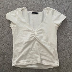 Brandy Melville Cream Short Sleeve V-Neck Tee